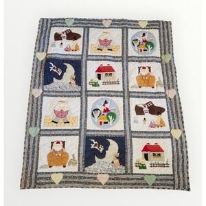 Vintage Handmade Mother Goose Nursery Rhymes Quilt Storybook Appliques Patchwork